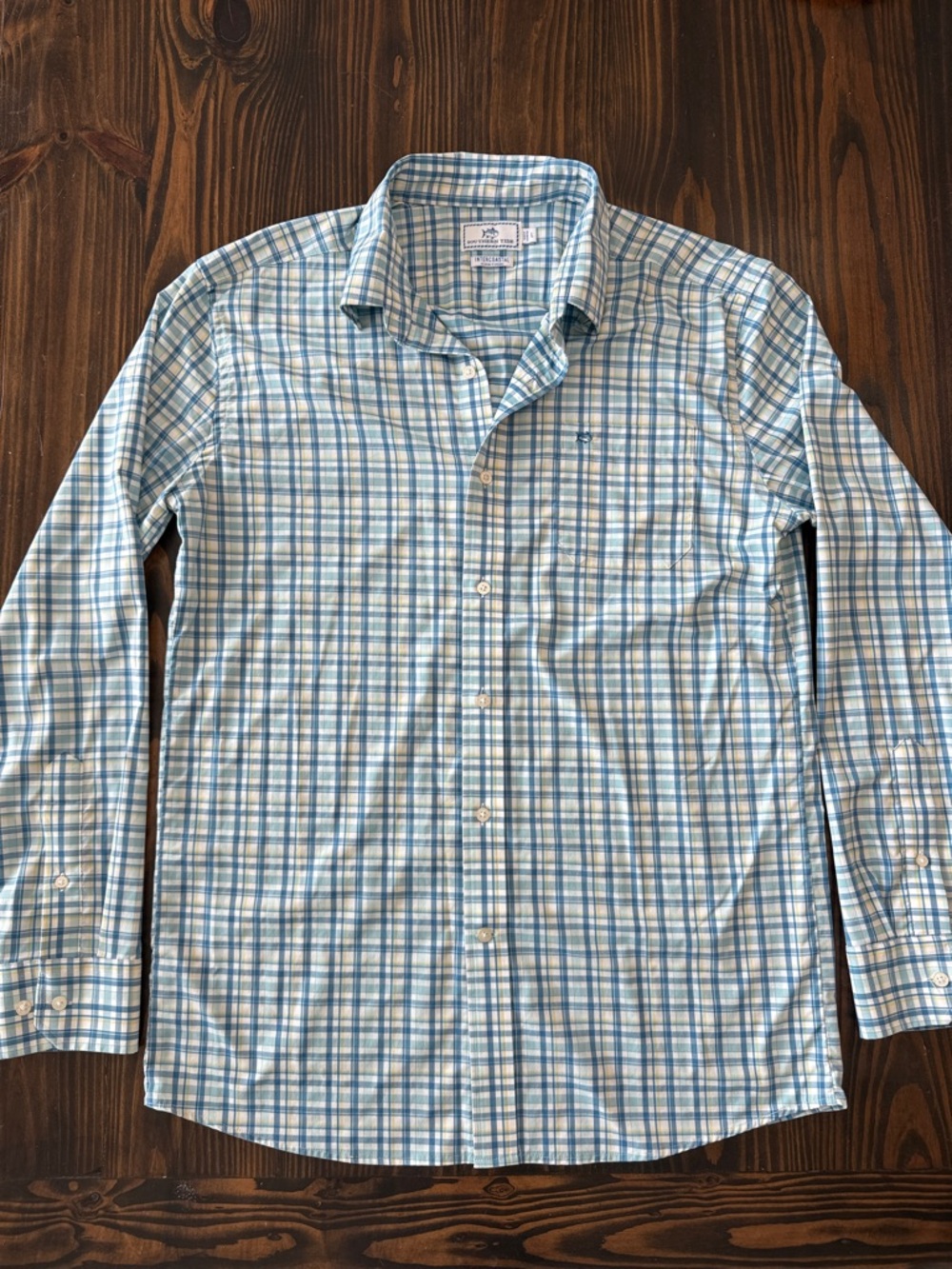 Southern Tide Intercoastal Men’s Blue White Plaid Button-Down Dress Shirt Large